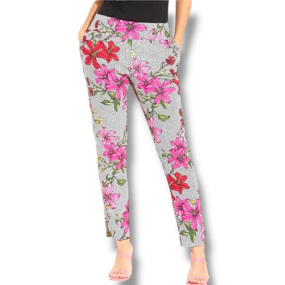 JOSEPH RIBKOFF FLORAL & HOUNDSTOOTH PANT - Size 8 - Picture 1 of 12